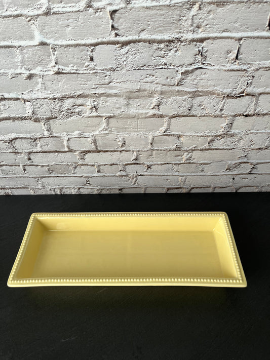 Vintage 2000s Martha Stewart Everyday Butter Yellow Divided Serving Tray – Rectangular Beaded Edge Relish Dish