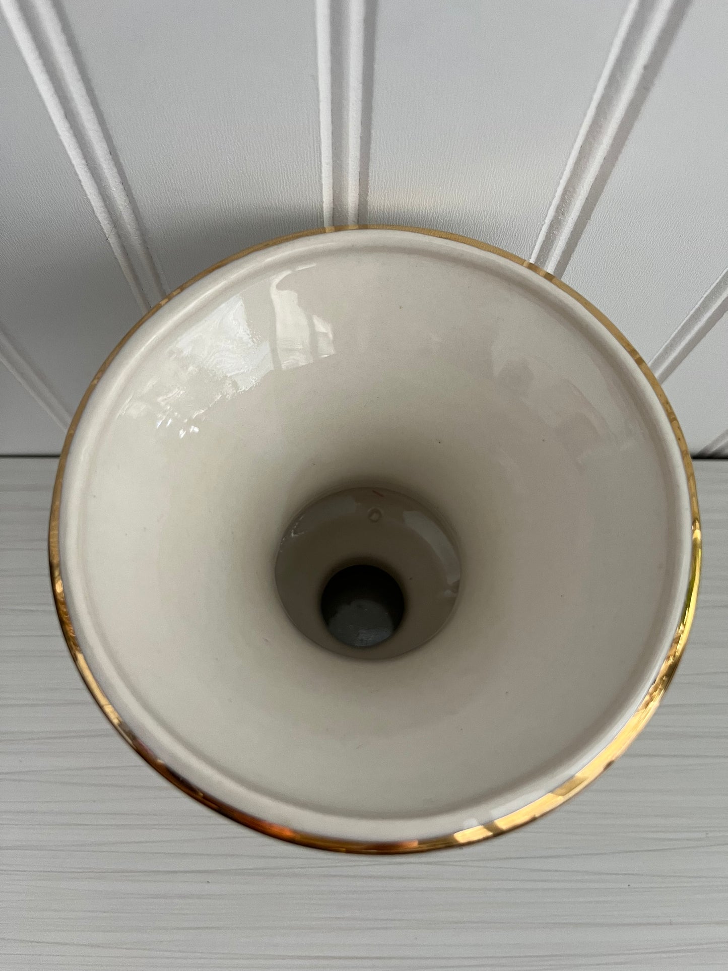 Vintage European Trophy Vase – Campana Floral Design with Gold Trim – Porcelain Urn Style with Footed Pedestal