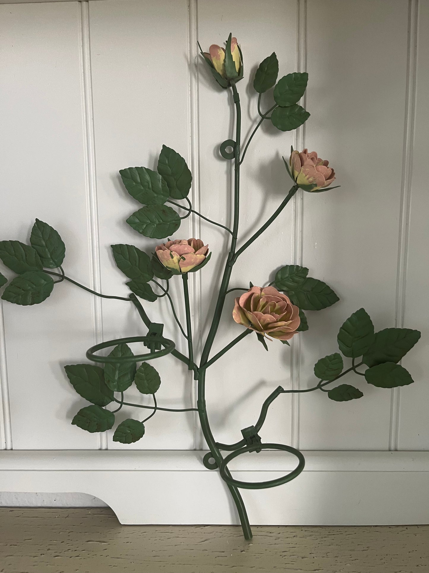 Vintage metal rose wall sconces with integrated votive candle holders /–1980s