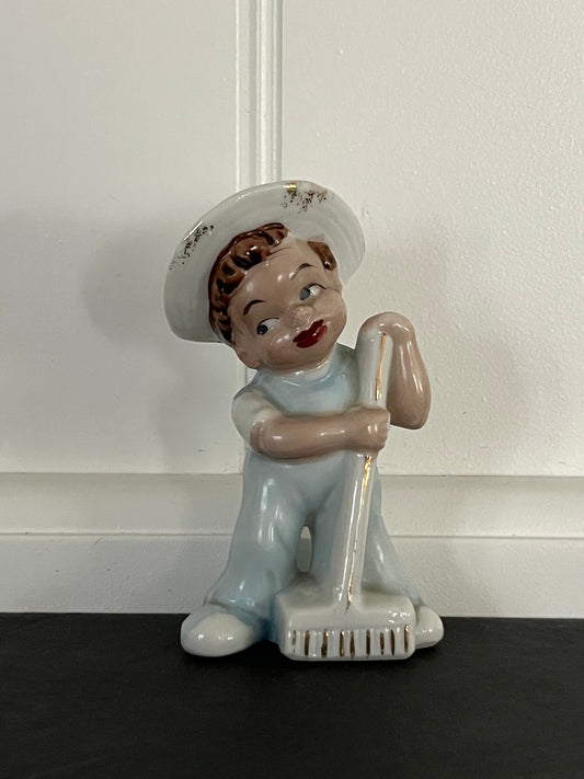 Vintage Boy Gardener Salt or Pepper Shaker | Japan Ceramic Kitchen Collectible | Mid-Century Cottagecore Decor
 1950s–1960s