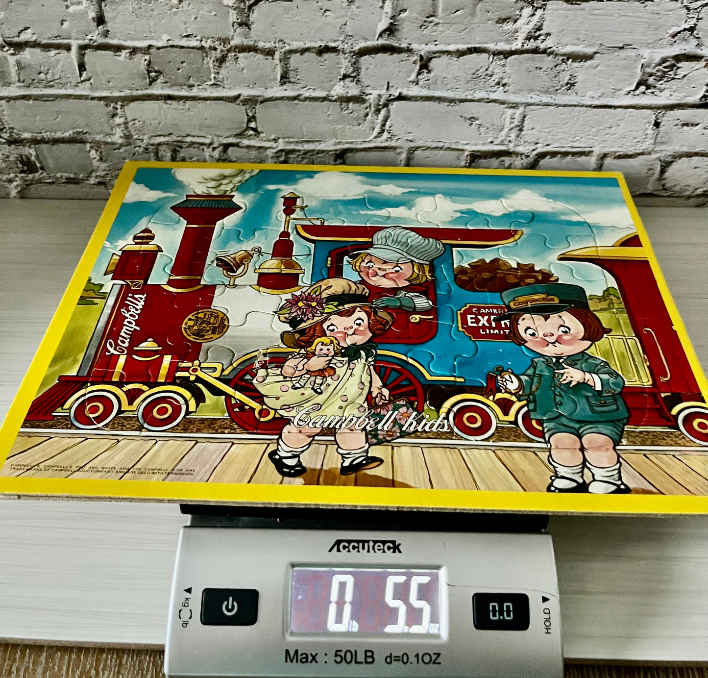 Vintage 1960’s Campbell Kids Train Puzzle Board | Retro Wooden Nursery Puzzle | Campbell Soup Advertising Collectible