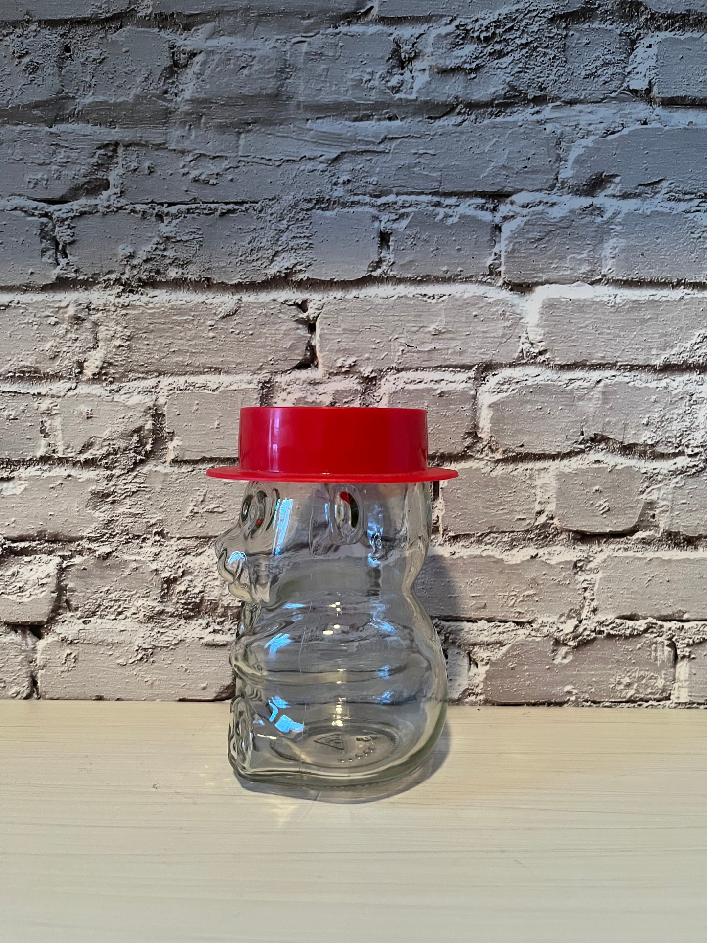 Vintage Glass Anthropomorphic Teddy Bear with Red Hat Lid German Jam Jar