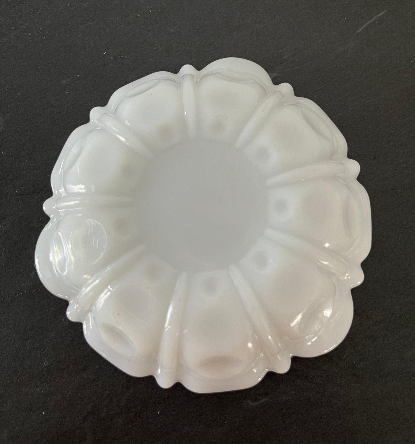Vintage Mid Century Anchor Hocking Milk Glass Trinket Dish - Thumbprint Ashtray -