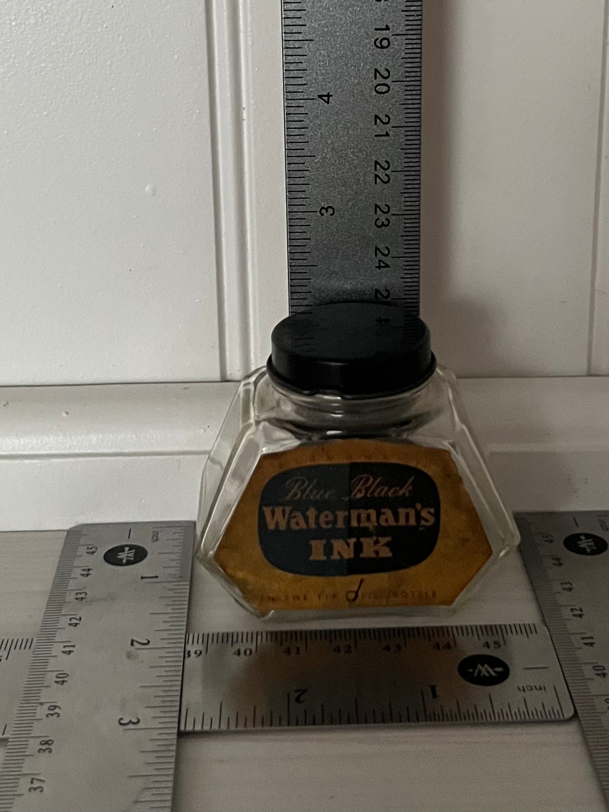 Vintage 1940s Waterman’s Blue Black Ink Bottle | 2 Oz Tip-Fill Glass Inkwell | Small