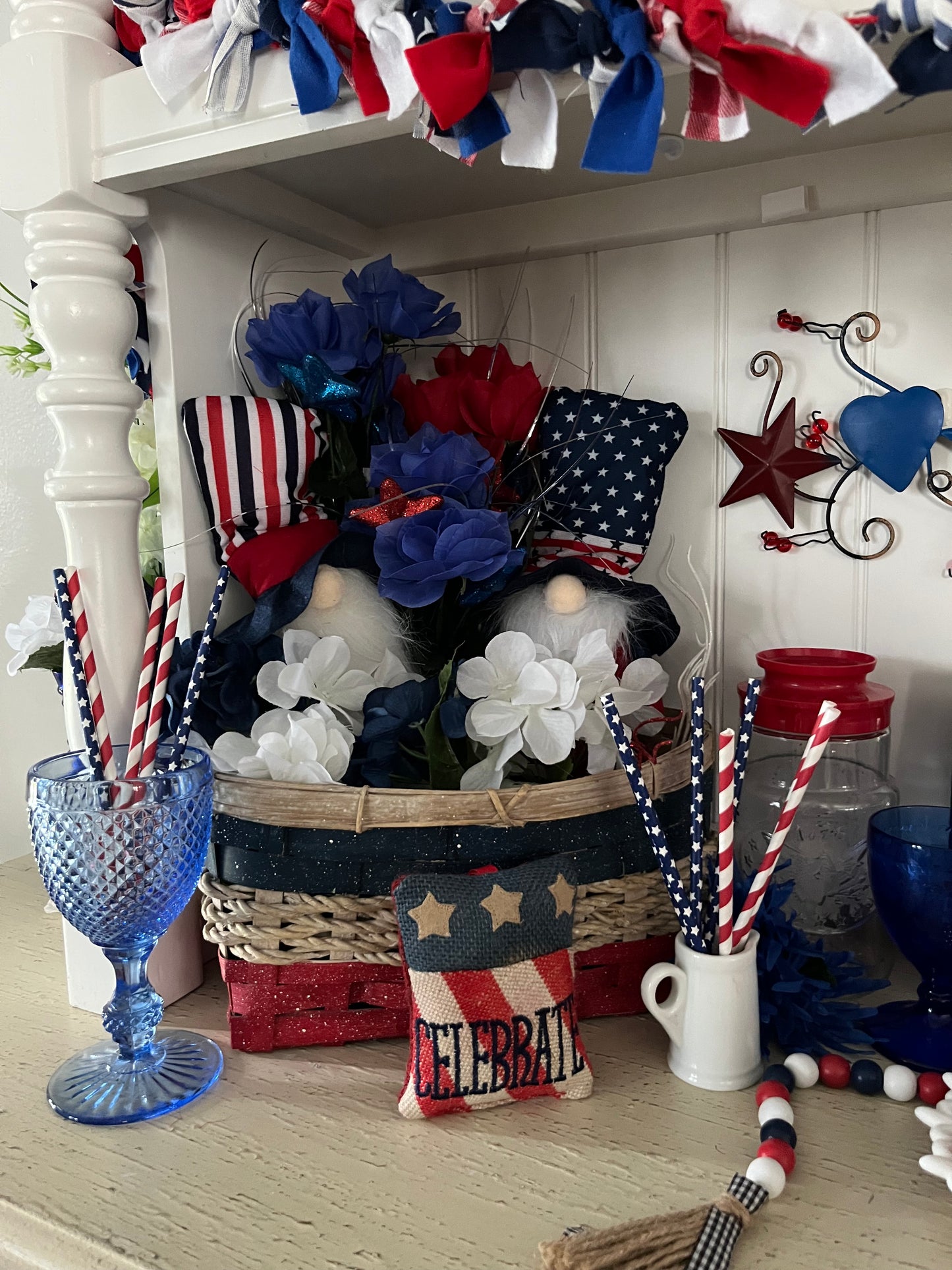 Vintage Patriotic Needlepoint Doorknob Hanger - Celebrate Red, White, and Blue with Stars - Handmade USA Decor