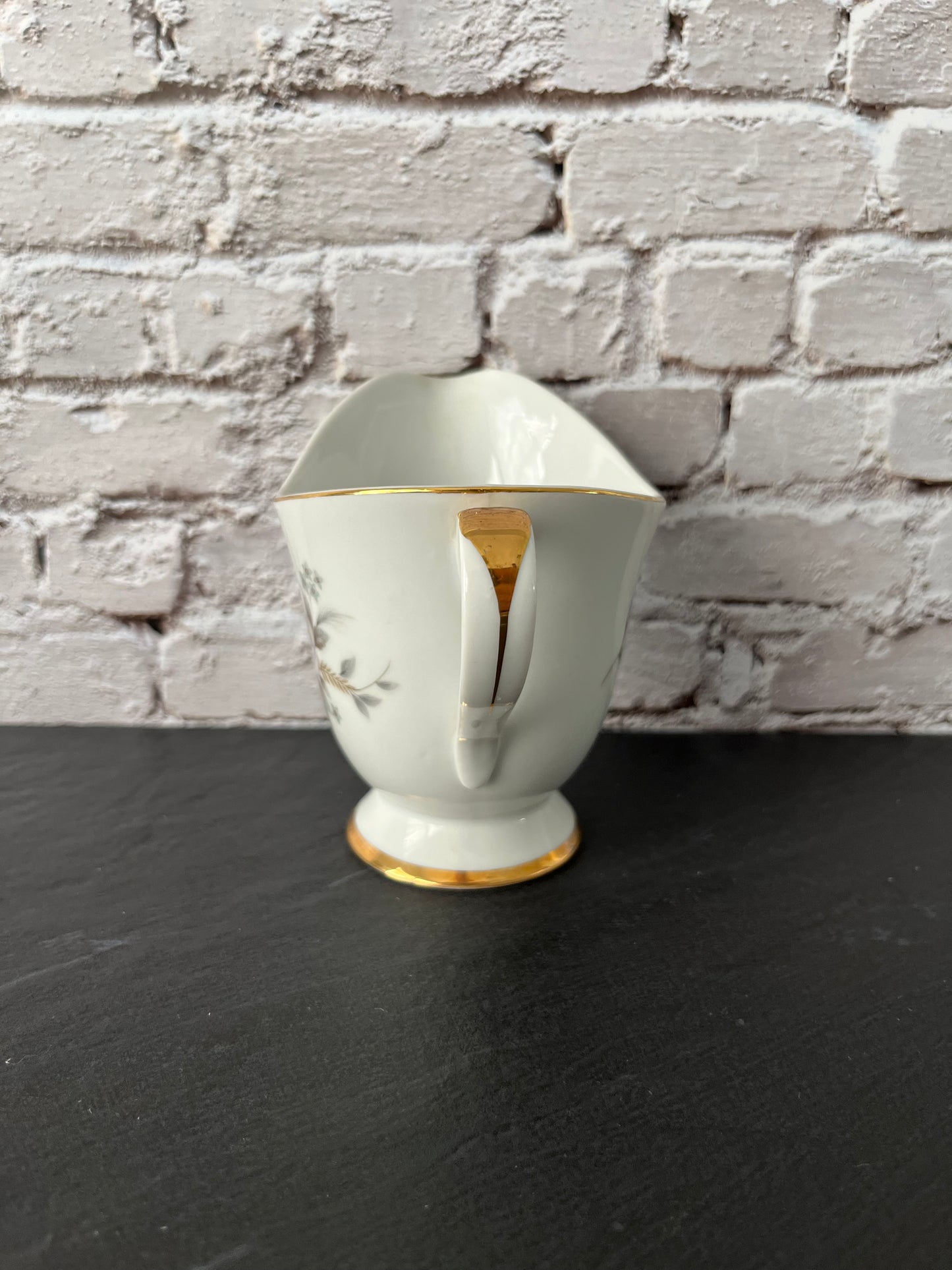 Vintage 1950s Arlen Fine China “Tivoli” Creamer – Made in Japan – Gray Rose & Gold Rim Pedestal Cream Pitcher