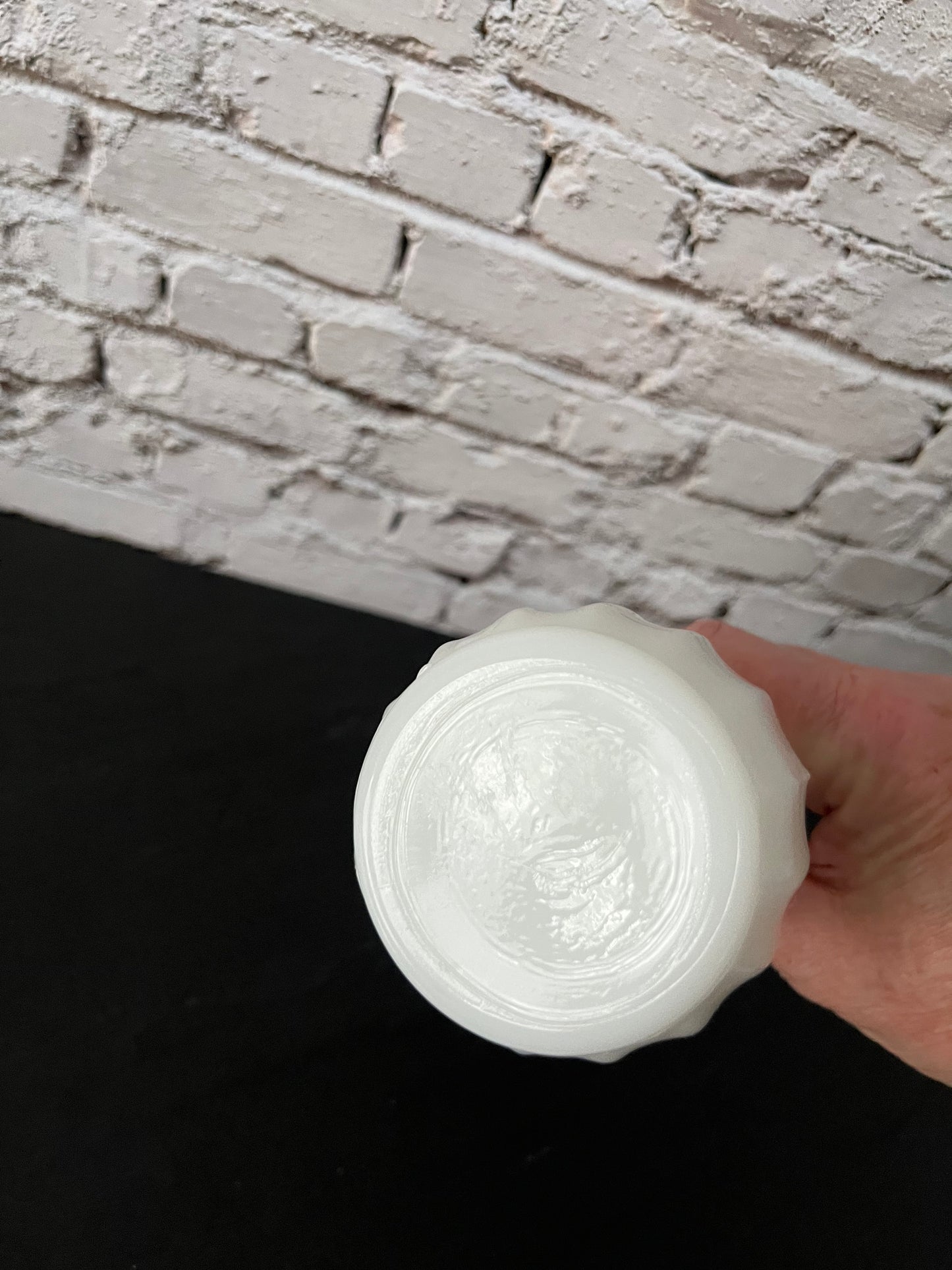 Vintage 1960s–1970s White Milk Glass Bud Vase – Scalloped Rim, Fluted Base, 8½” Tall