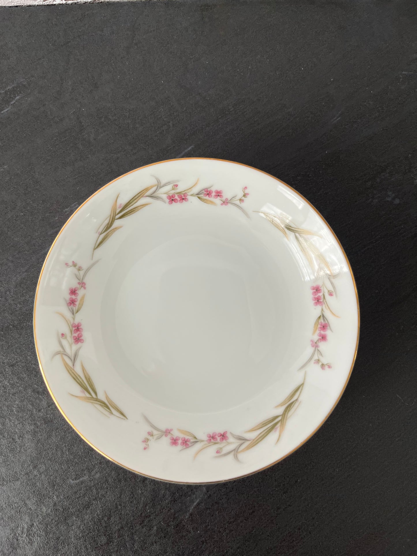 Vintage 1960s Prestige Fine China Japan Coupe Dessert Bowl – Pink Blossom Garland & Gold Rim – 5.5”