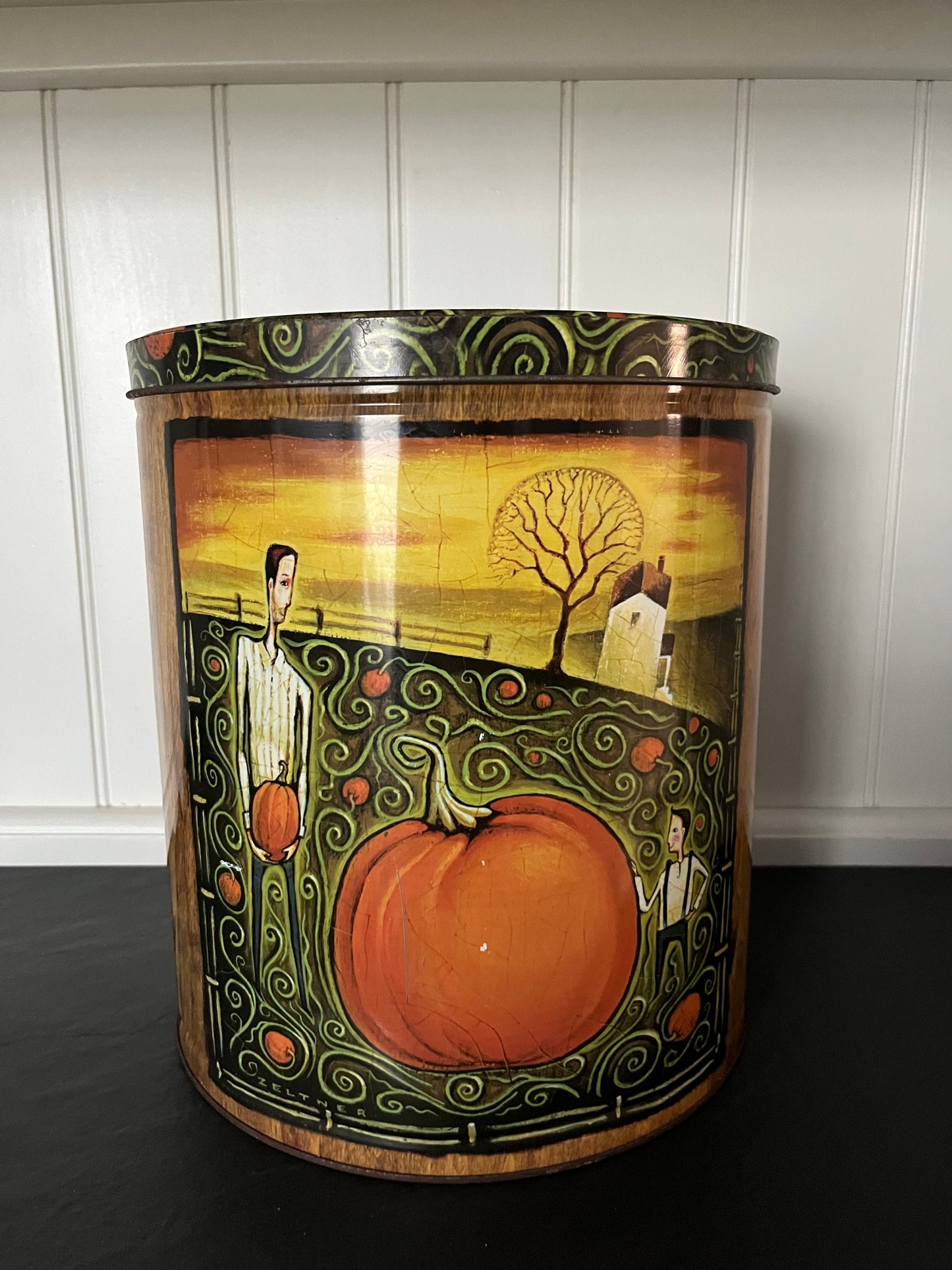 Tim Zeltner Pumpkin Harvest Popcorn Tin Bucket – Ex Large The Popcorn Factory 3.5 Gallon Halloween Fall Storage Tin