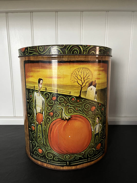 Tim Zeltner Pumpkin Harvest Popcorn Tin Bucket – Ex Large The Popcorn Factory 3.5 Gallon Halloween Fall Storage Tin