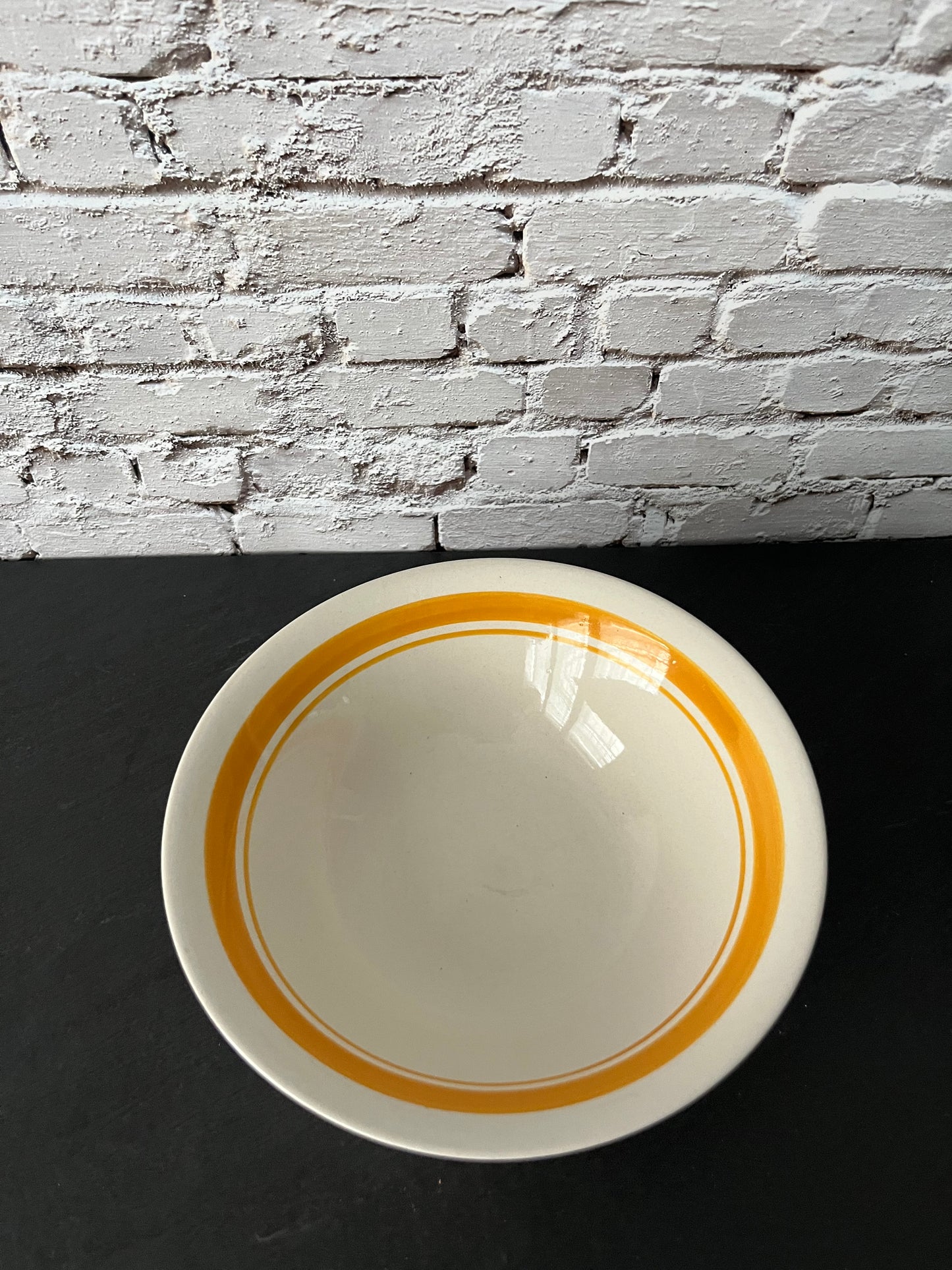 Vintage 1950s Restaurant Ware Soup Bowl – Made in China for Nevco – Ivory Bowl with Golden Mustard Band Retro Diner China