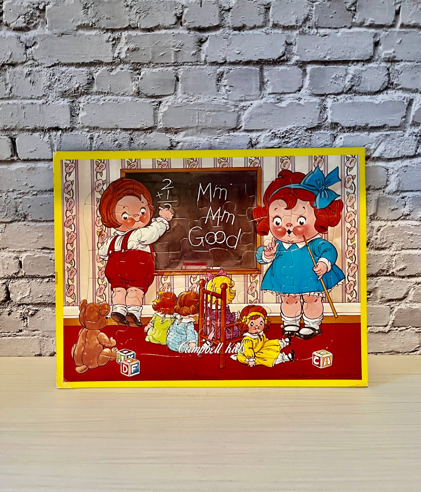 Vintage 1960’s Campbell Kids Wooden Puzzle Tray Board | Retro Schoolroom Nursery Wall Art | Campbell Soup Advertising Collectible