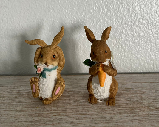 Adorable Resin Brown Bunny Figurines - Set of 2 Preloved Collectibles