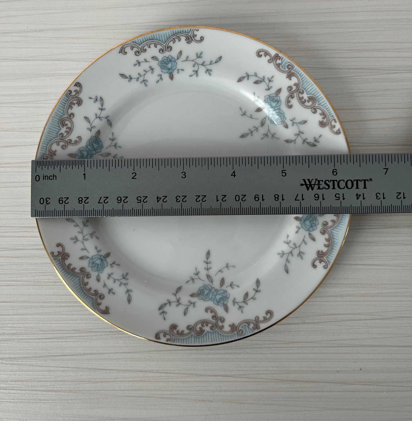 1980s Mikasa “Seville” 5303 Bread & Butter / Dessert Plate – 6.5” Fine China – Blue & Silver Floral – Made in Japan