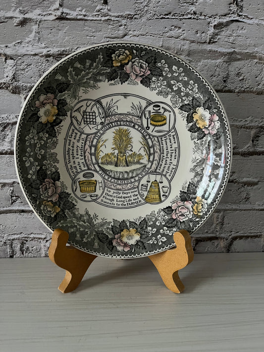 Vintage 1950s Adams “The Farmer’s Arms” Motto Plate – 7.5” Multicolor Transferware, England