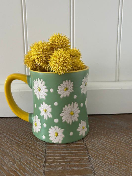 Retro Style Green Daisy Mug by Spectrum Designz | Floral Coffee Cup | Cottagecore Kitchen Decor | Sunshine Kitchen Mug