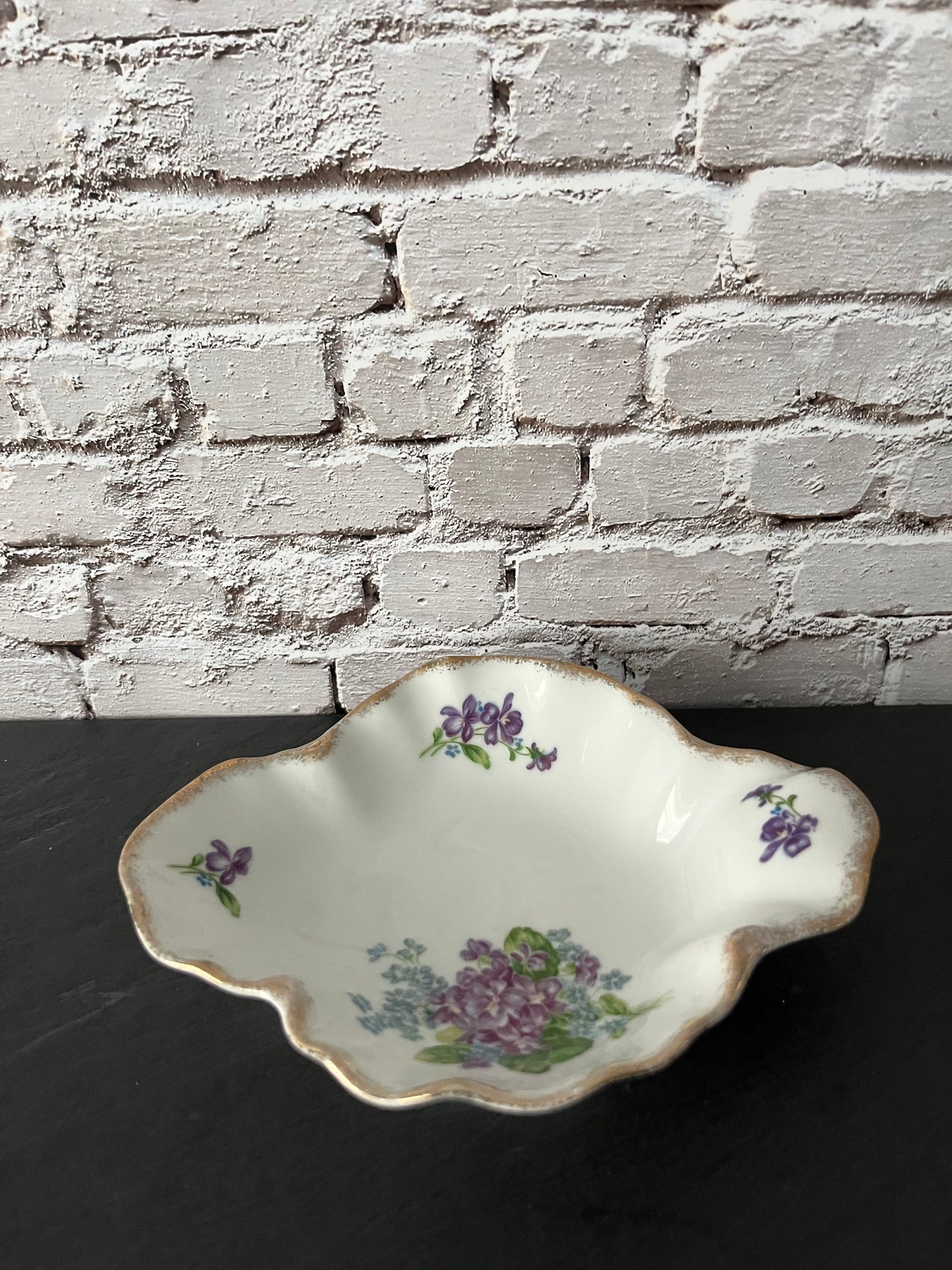 1950s Lefton China Spring Bouquet 4591 Hand Painted Bonbon Dish – Vintage Floral Porcelain Candy Dish – Violets & Forget-Me-Nots