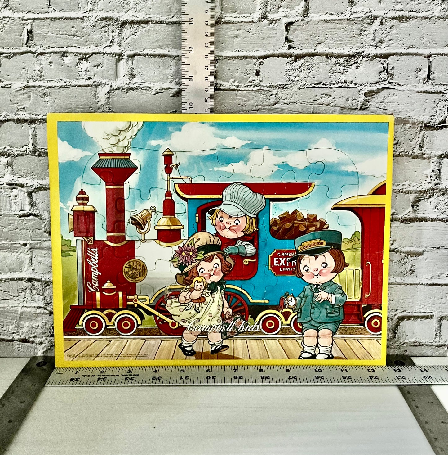 Vintage 1960’s Campbell Kids Train Puzzle Board | Retro Wooden Nursery Puzzle | Campbell Soup Advertising Collectible
