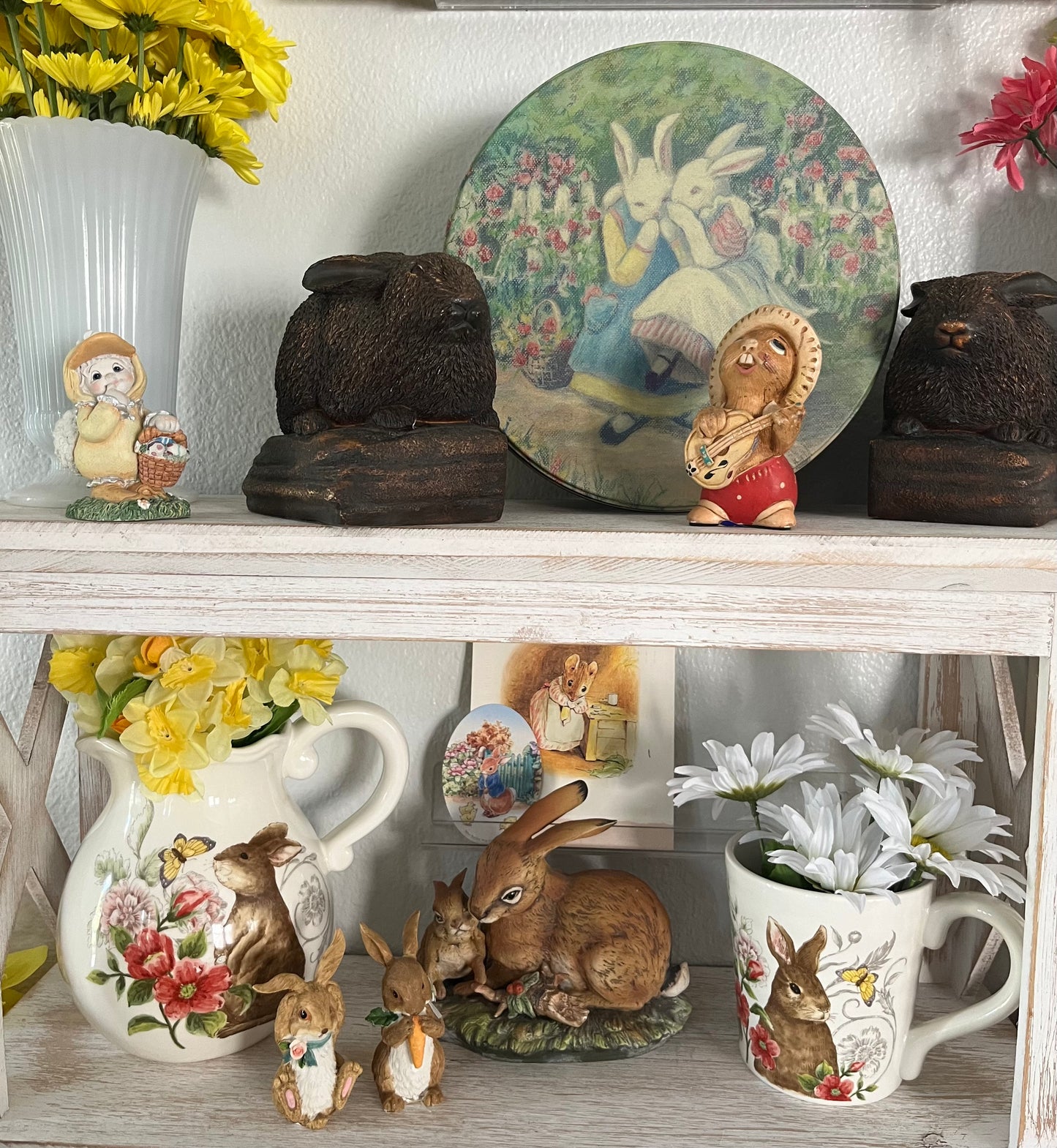 1980s Giggling Girl Bunny Rabbits In the Garden -Round Tin -