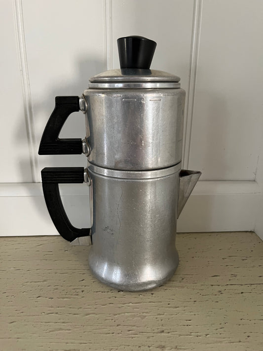 Vintage 1950s Wear-Ever No. 3042 Aluminum 2-Cup Drip Percolator Coffee Pot — 4-Piece Classic
