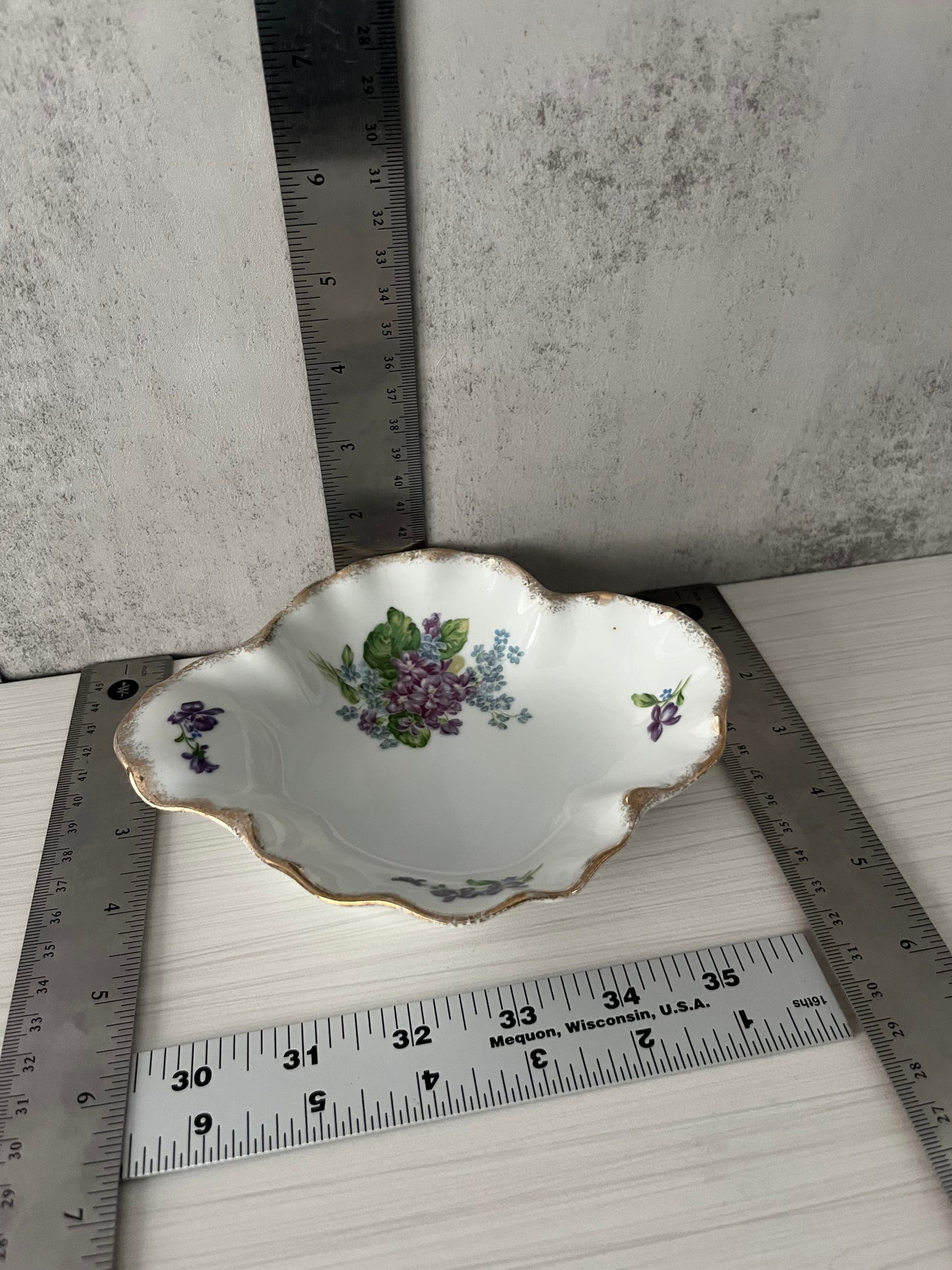 1950s Lefton China Spring Bouquet 4591 Hand Painted Bonbon Dish – Vintage Floral Porcelain Candy Dish – Violets & Forget-Me-Nots