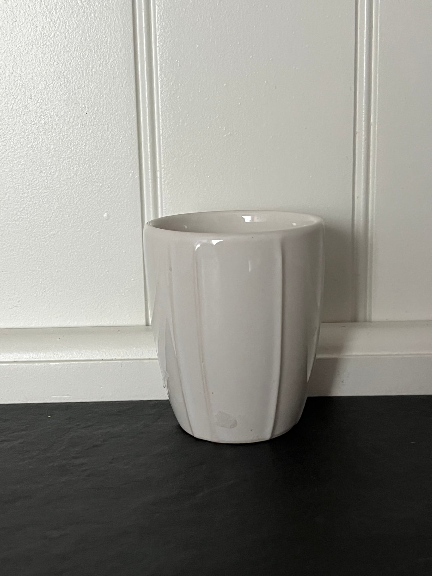 Vintage White Fluted Ceramic  Mini 3”x2 1/2”Ribbed Pottery Vase – 1960s Modernist Studio Style
