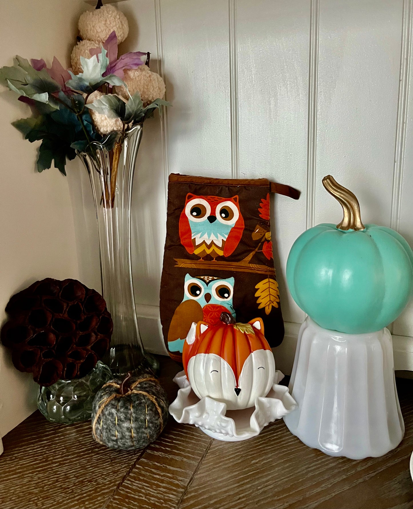 Hand-Painted Coastal Octopus Pumpkin | Aqua & Pink Nautical Decor (2010s)