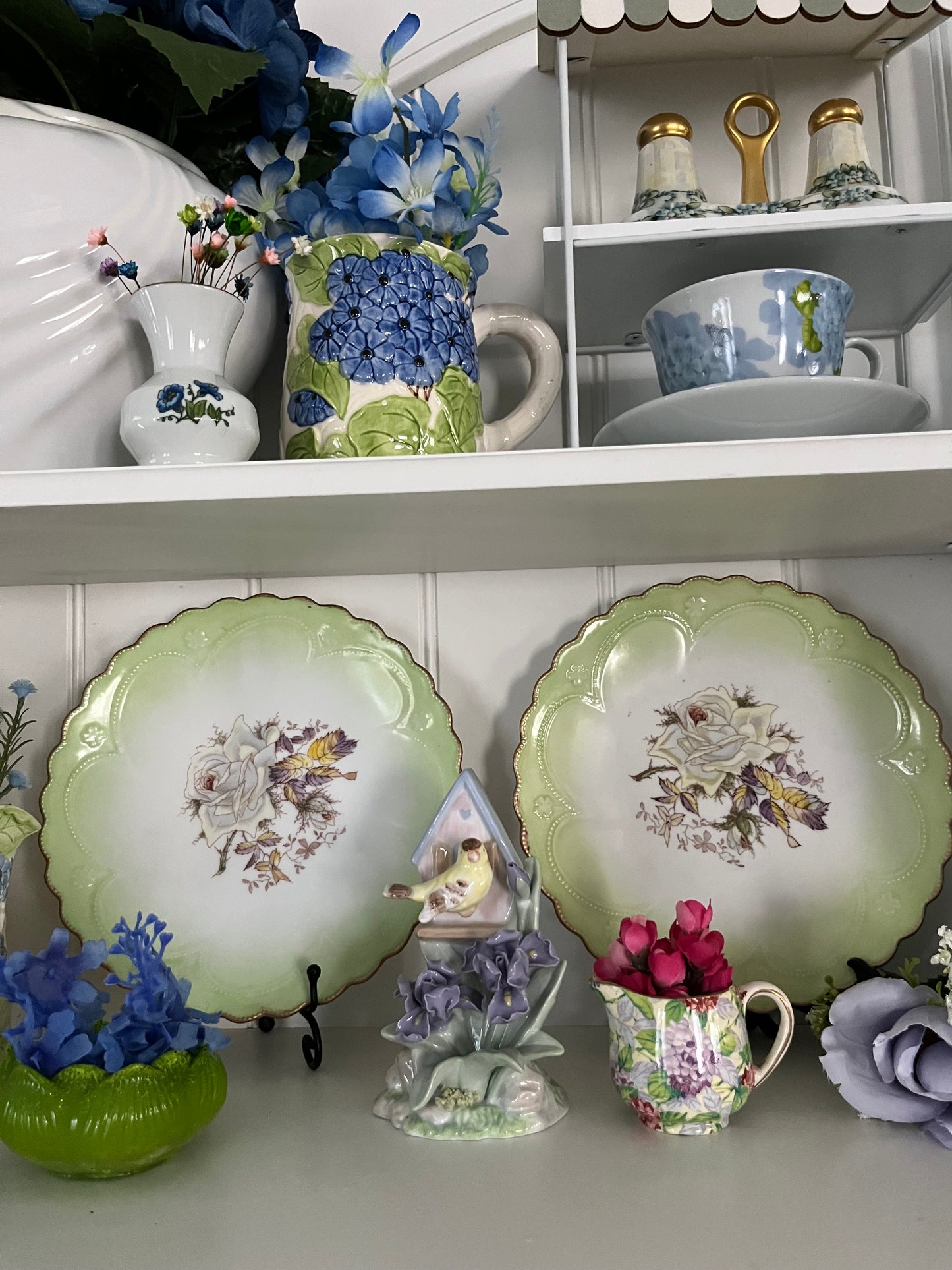 Vintage 1988 Shafford Fleurs Du Jour Sugar & Creamer Set with 2 Mugs - Colorful 3D Raised Embossed Flowers
