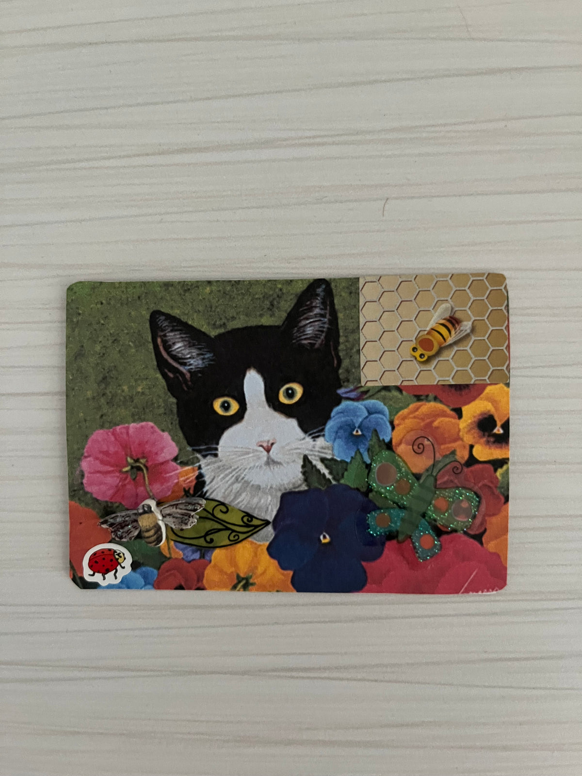 Original Tuxedo Cat ACEO Mixed Media Art on Black Display Board