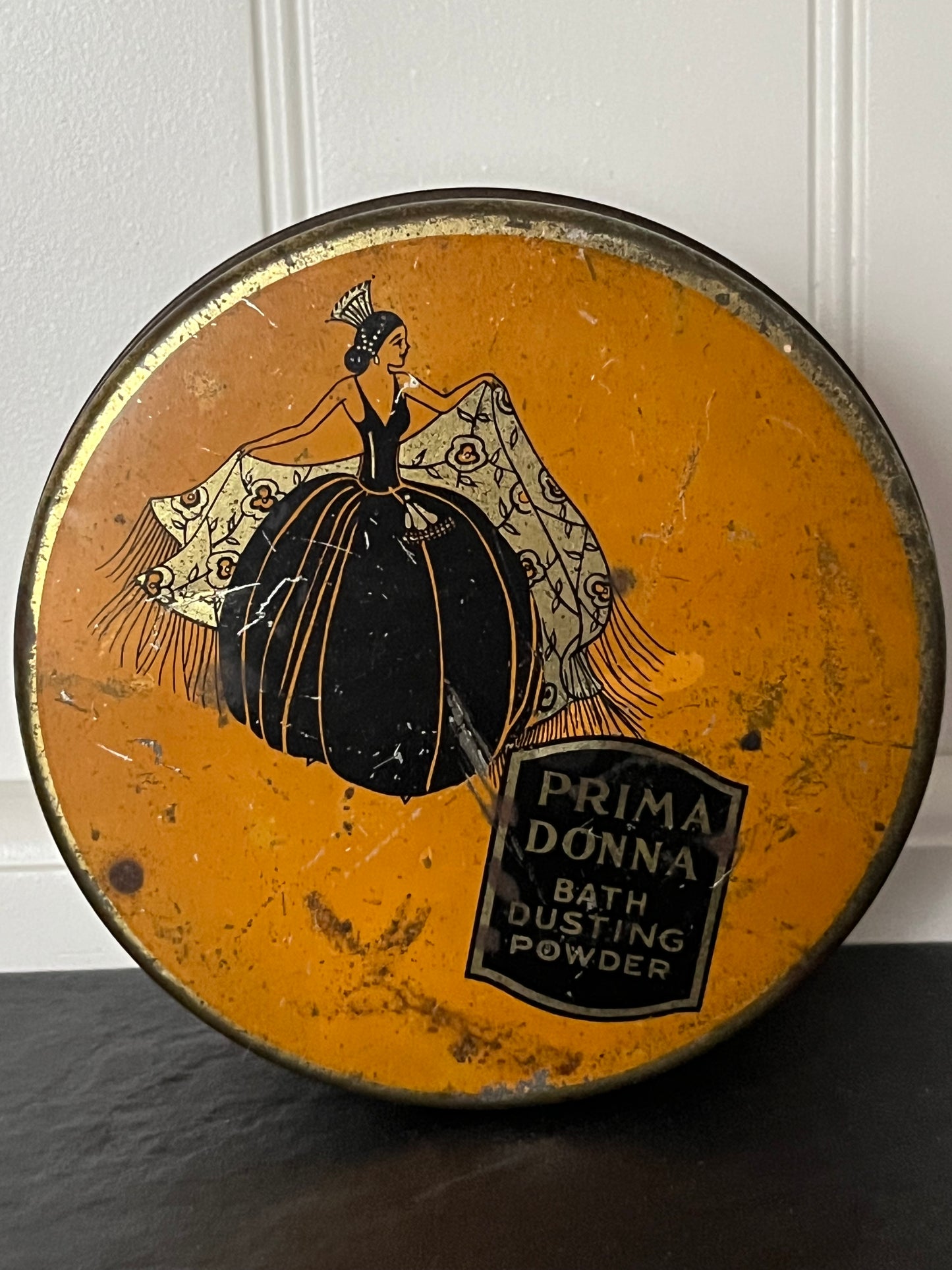 Antique 1920’s Stuart Perfumer Prima Donna Bath Dusting Powder Tin | Art Deco Vanity Advertising
