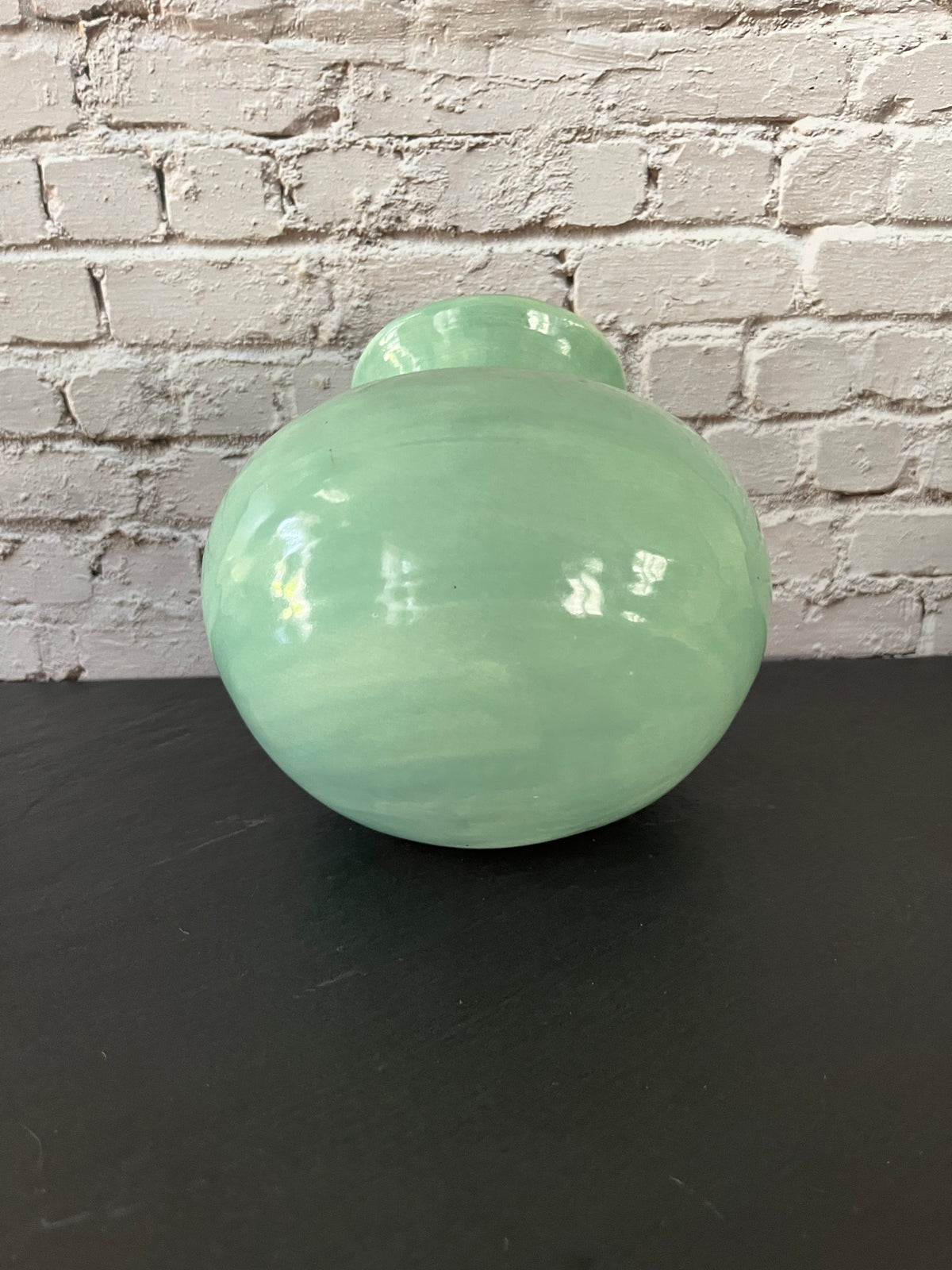 Vintage Style Chat Seafoam Green Side-Opening Ceramic Vase Pottery Pot – Sculptural Tilted Vase – 6”