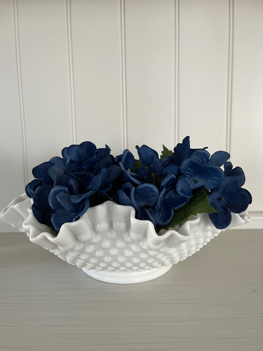 1960’s Fenton White Hobnail Large Ruffled Edge Milk Glass Bowl