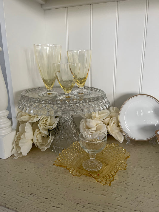 Vintage 1920s Cambridge Glass Virginia Pattern Diamond Optic Pedestal Cake Stand – Speakeasy Chic Elegance