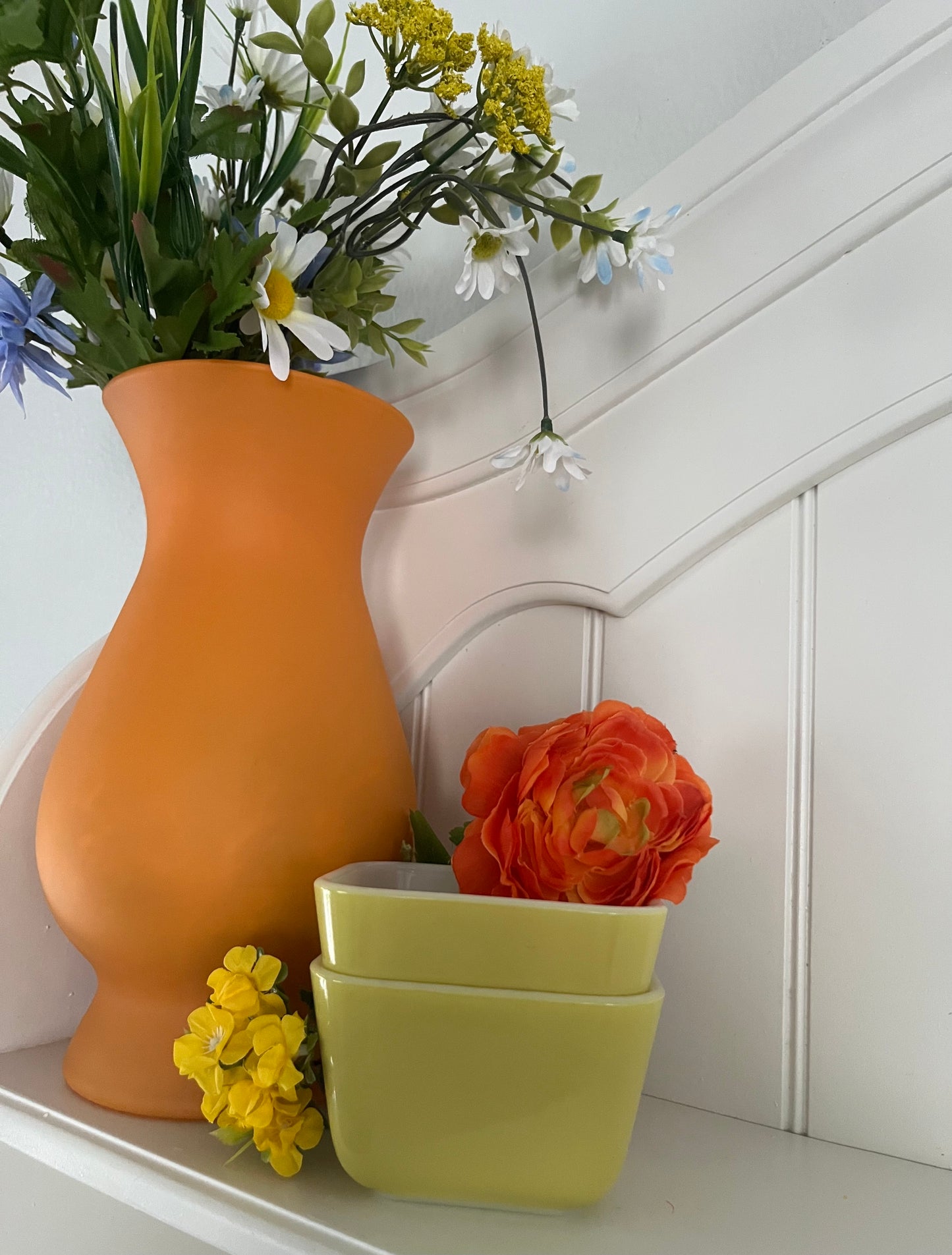 Vintage Tangerine Orange Satin Glass Vase – Hourglass Pedestal Form (1970s-1980s)