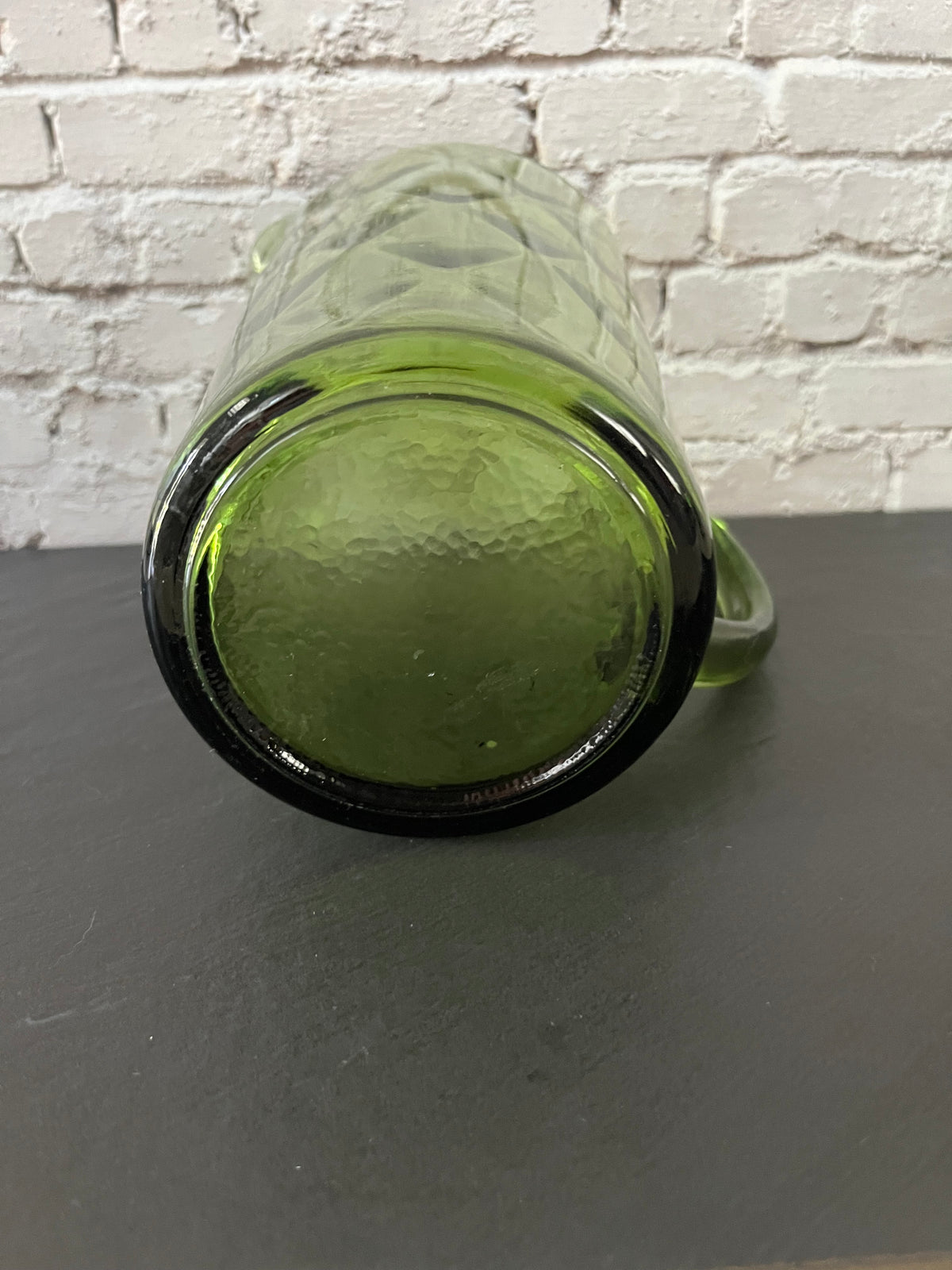Vintage Hazel Atlas Avocado Green Diamond Glass Pitcher – 1960s