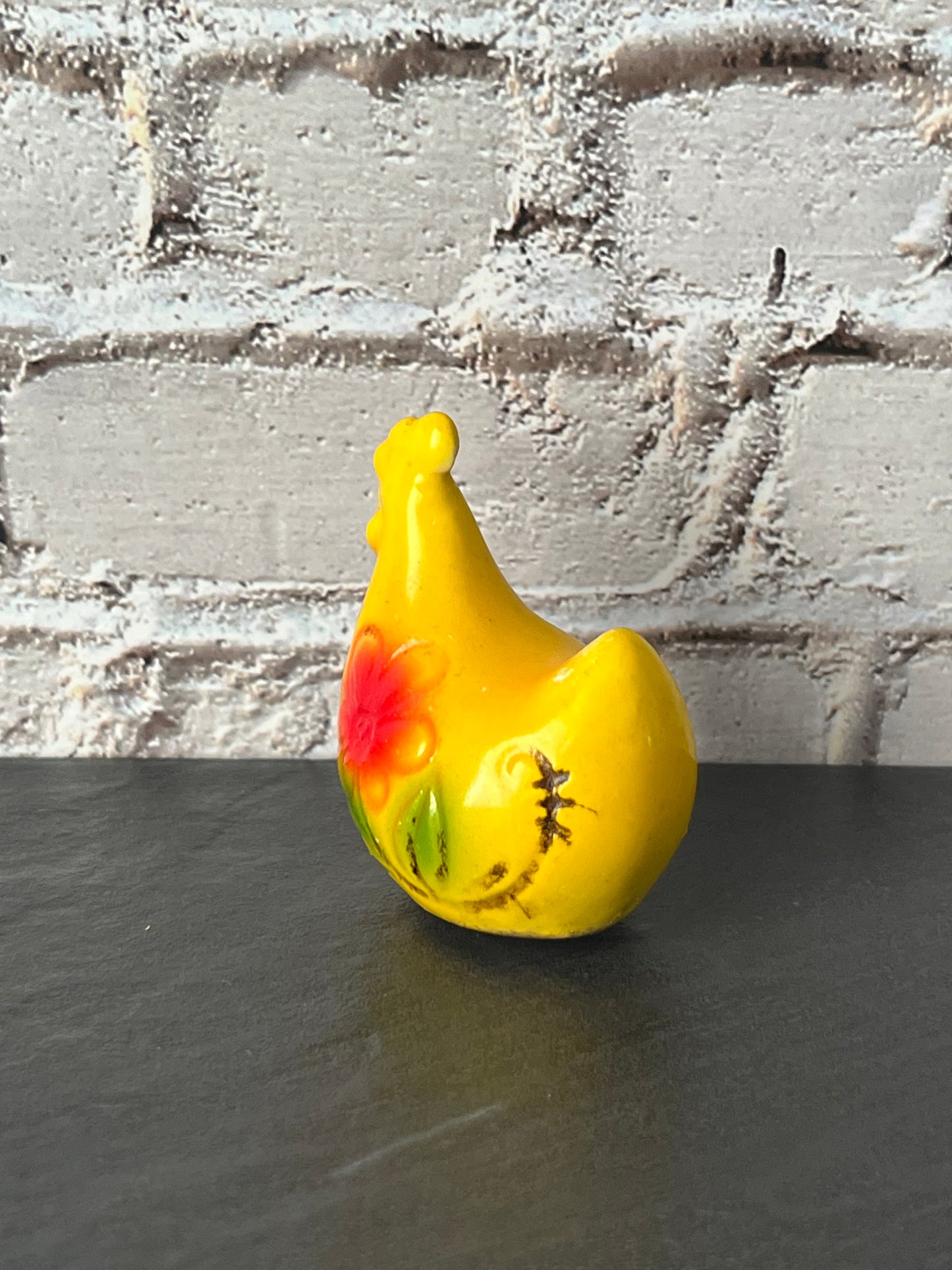 Lone Vintage Yellow Floral Ceramic Chicken  Shaker / Japan Farmhouse Kitchen 1960s