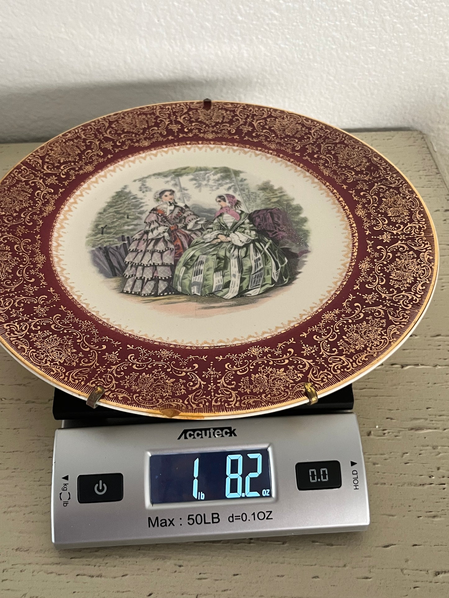 Vintage Imperial Salem China Victorian Ladies Display Plates – Set of 2 with 23K Gold (c. 1940s–1950s) | Godey-Inspired Regency Pair