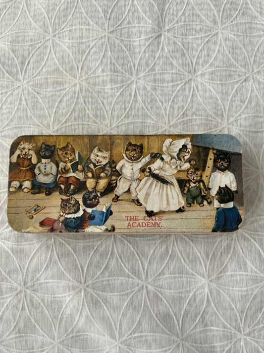 Super cute Vintage 1990’s Louis Wain Cats Academy Hinged Tin Pencil Box - Victorian Cat Art