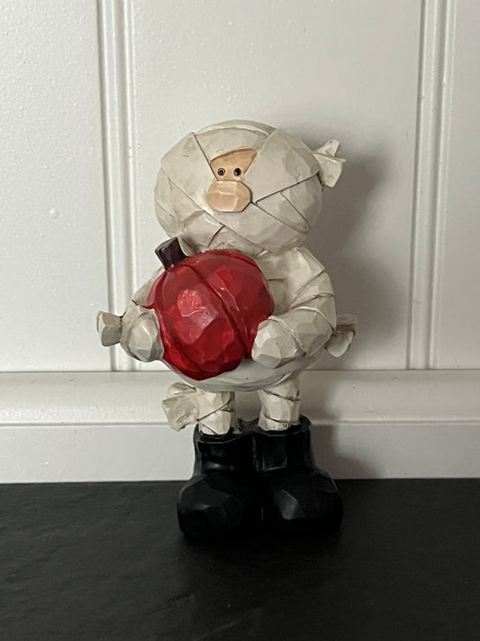 Small Halloween Mummy Holding Pumpkin Figurine | Curated Shelf & Trinket Display Décor