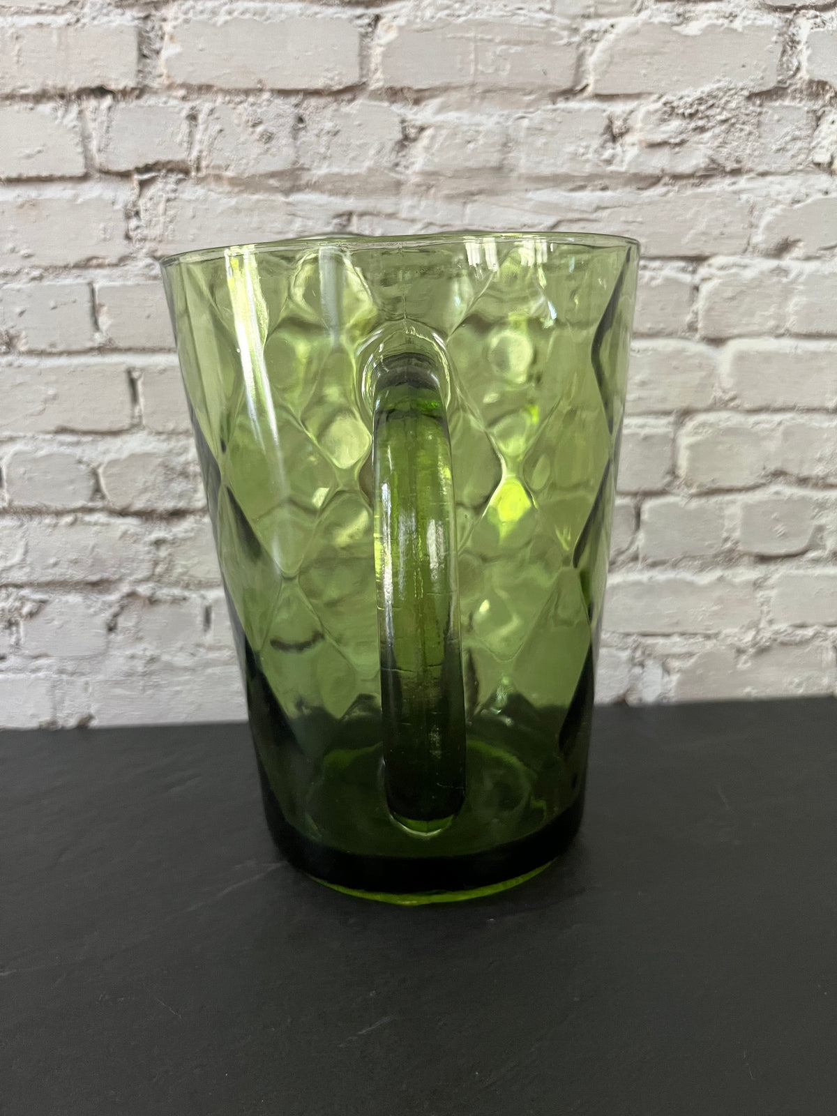 Vintage Hazel Atlas Avocado Green Diamond Glass Pitcher – 1960s