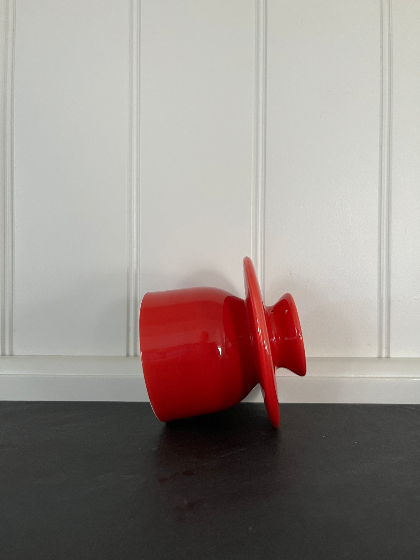 Retro  1970s Red  Pedestal Butter Crock Vessel  Scandinavian Folk Style Ceramic Bowl, No Lid