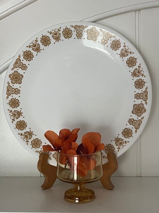 Vintage Corelle “Butterfly Gold” Dinner Plates – 10” Floral Milk Glass (Set of 2) | c. 1970s