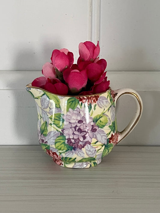 Vintage 1980’s Old Foley Hydrangea Creamer Pitcher | James Kent Staffordshire England Chintz-Style Floral Cream Jug | Cottagecore Floral Pitcher