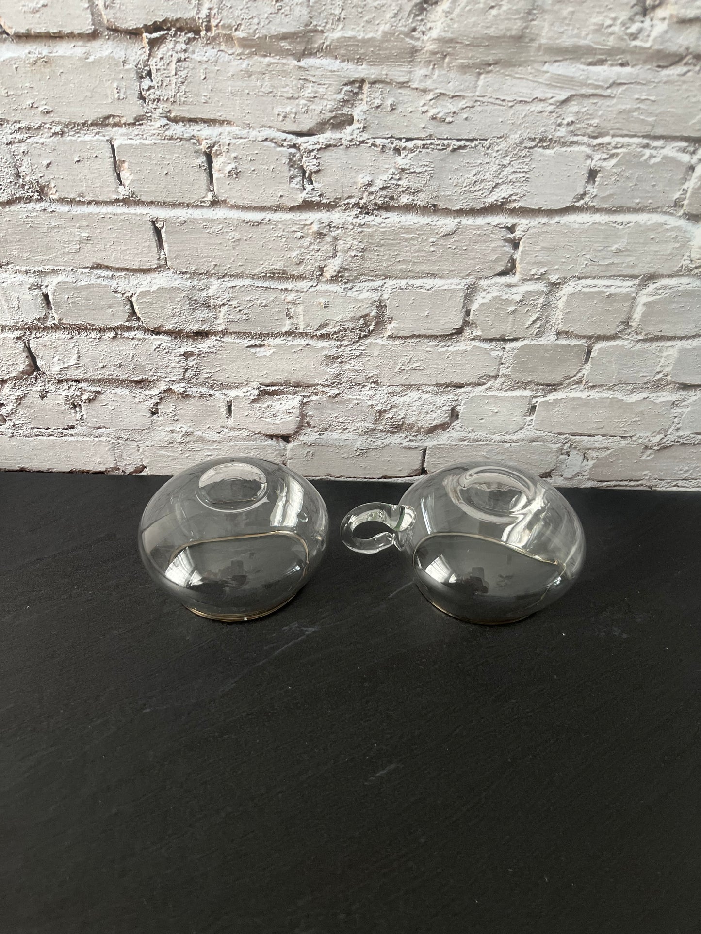 Vintage 1970s Stackable Clear Glass Creamer & Open Sugar Bowl Set with Silver Rim – Mid Century Modern Coffee Bar Serveware