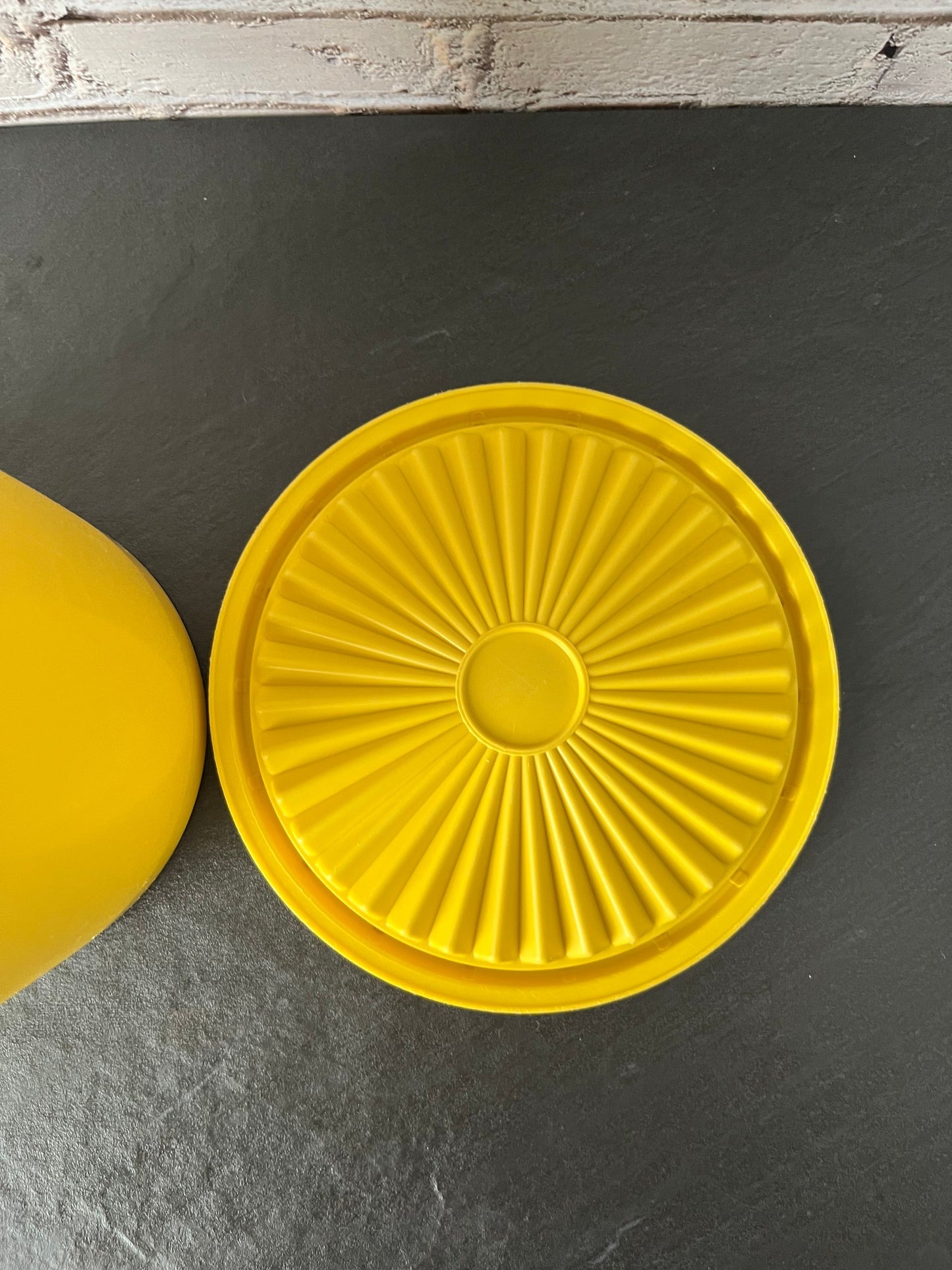 Vintage Tupperware Yellow Canister w/ Lid, Floral Scroll Design, Retro Kitchen Storage Container 1970s