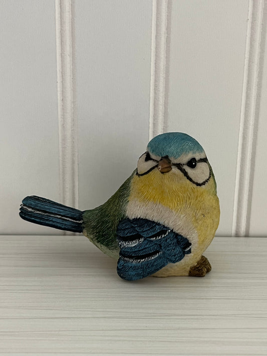Vintage Hand-Painted Blue Tit Bird Resin Figurine – c. 1990s