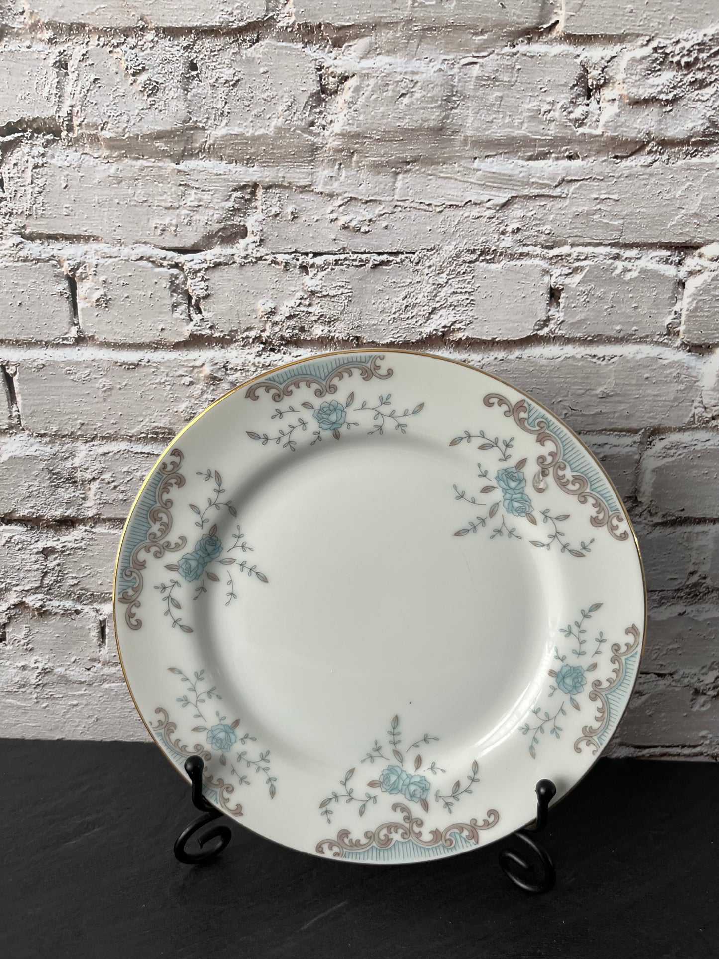 1980s Mikasa “Seville” 5303 Bread & Butter / Dessert Plate – 6.5” Fine China – Blue & Silver Floral – Made in Japan