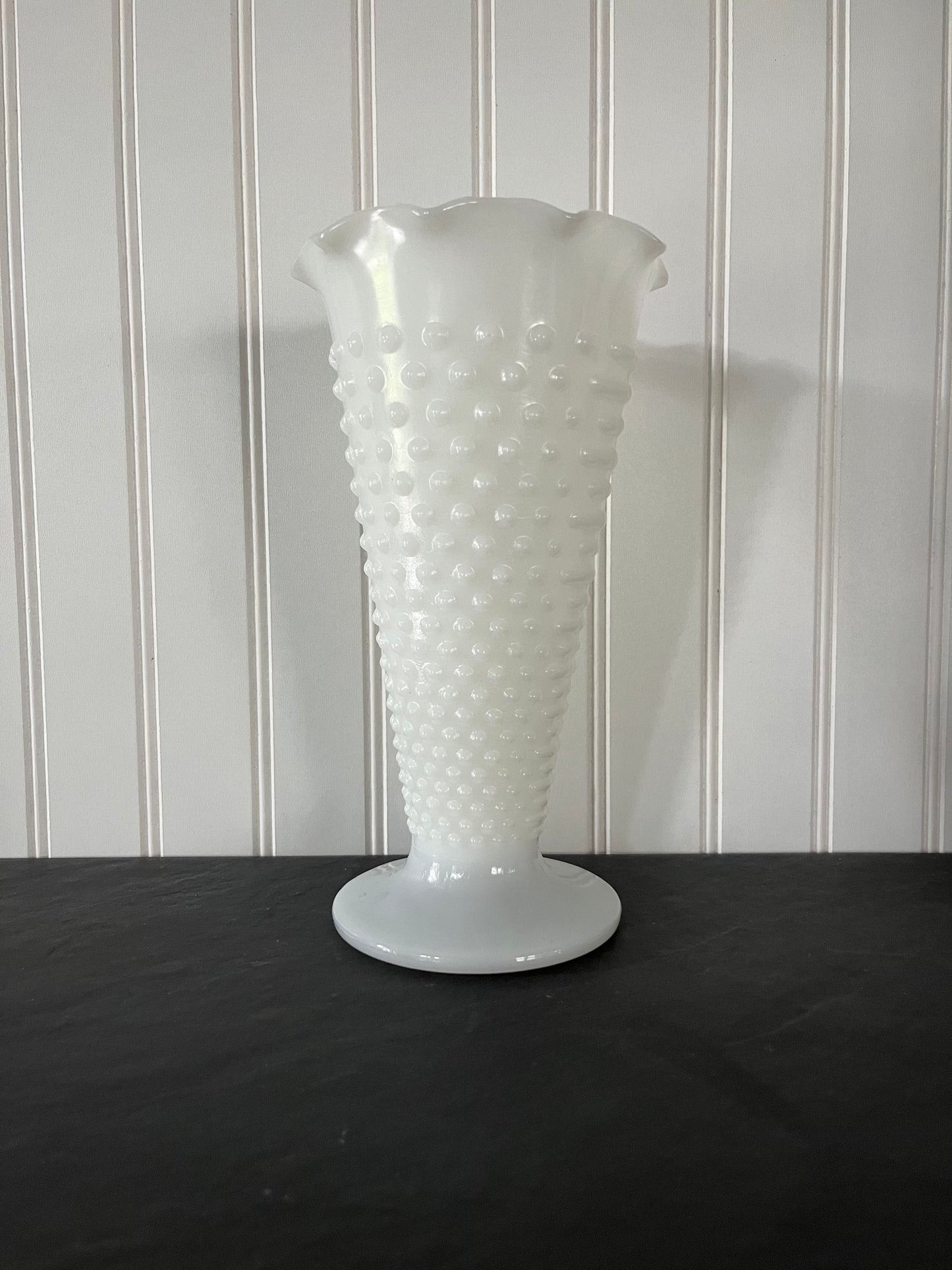MCM Anchor Hocking Hobnail Milk Glass Trumpet Flower Vase