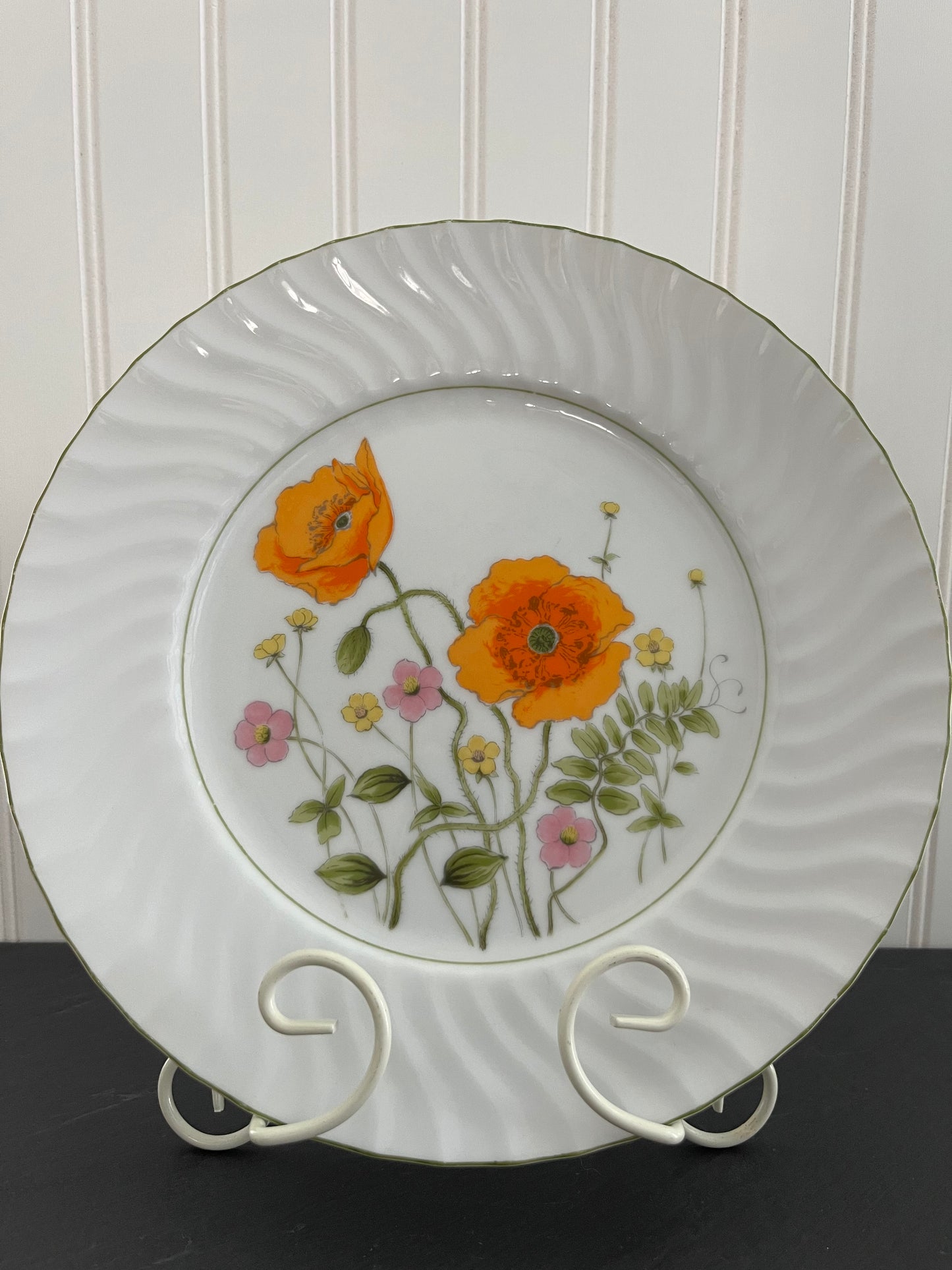 Set of 2 Beautiful Vintage BRISTOL FINE CHINA Deborah Orange Poppy Dinner Plates