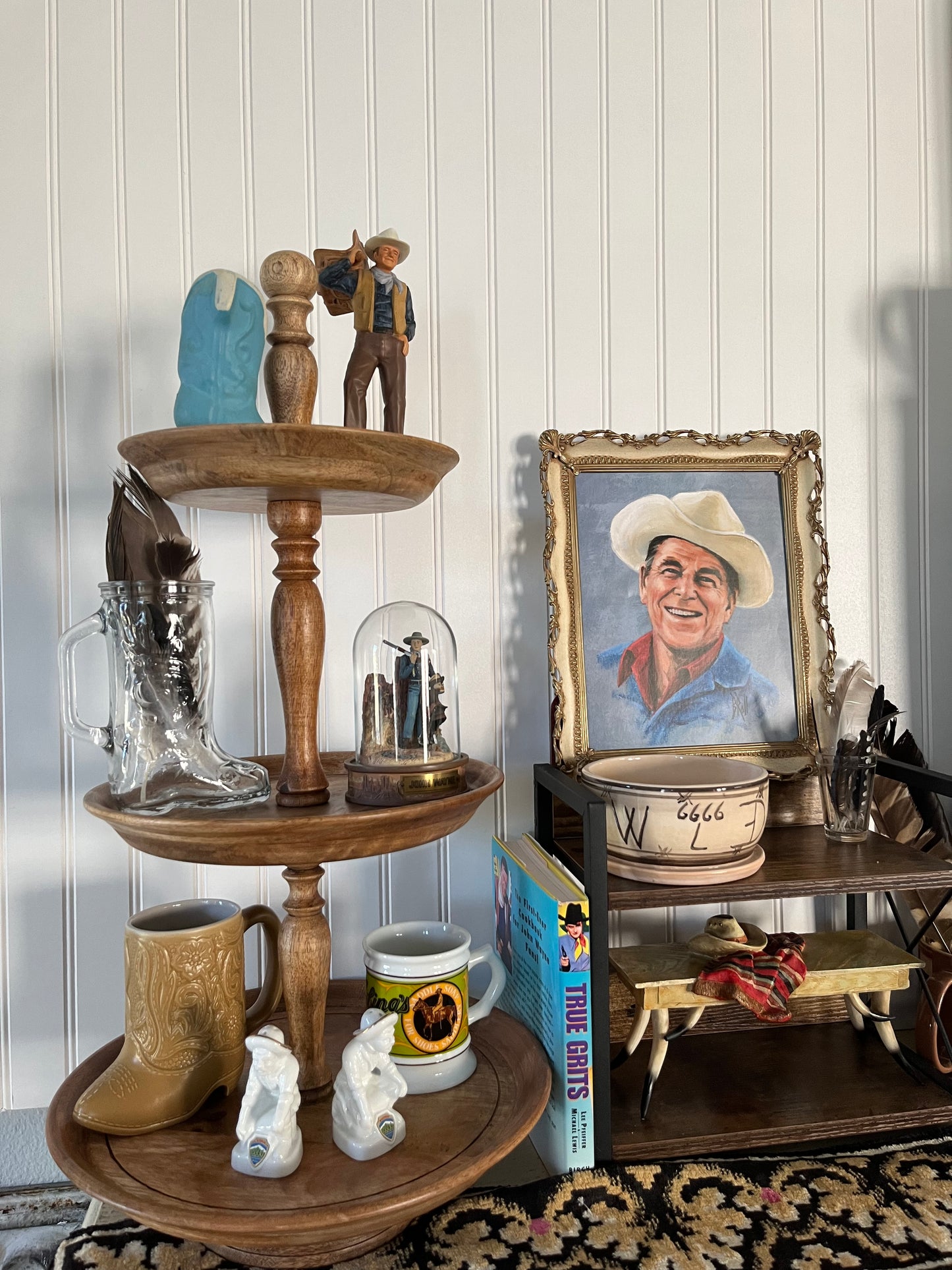 Vintage John Wayne Collection Glass Globe Sculpture: Red River Scene American Western Cowboy 
Americana